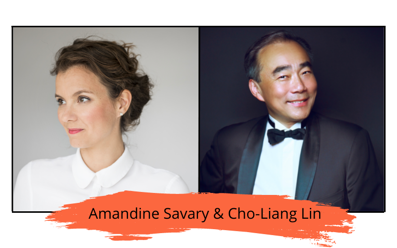 Headshots of Amandine Savary and Cho-Liang Lin.
