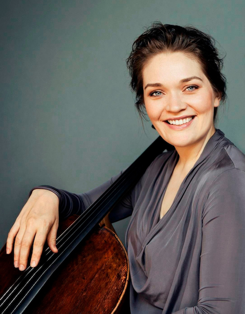 Saeunn Thorsteinsdottir headshot with right arm around her cello